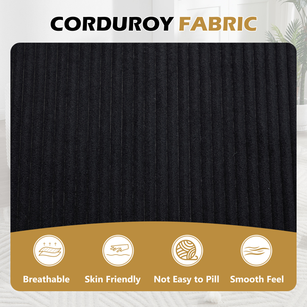 67.5英寸贵妃椅，46英寸宽座椅，室内灯芯绒超大号沙发床，适合客厅，深座设计，配有两个柔软靠枕，可转换无骨架沙发床，黑色，无需组装。-10