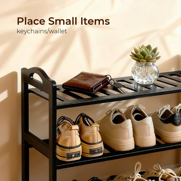 手提4层 12根条 竹制 68*25*73cm 鞋架 黑色-2