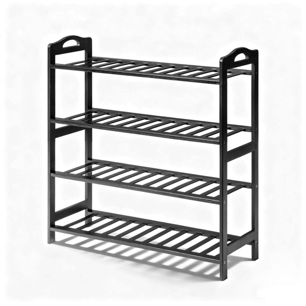 手提4层 12根条 竹制 68*25*73cm 鞋架 黑色-11