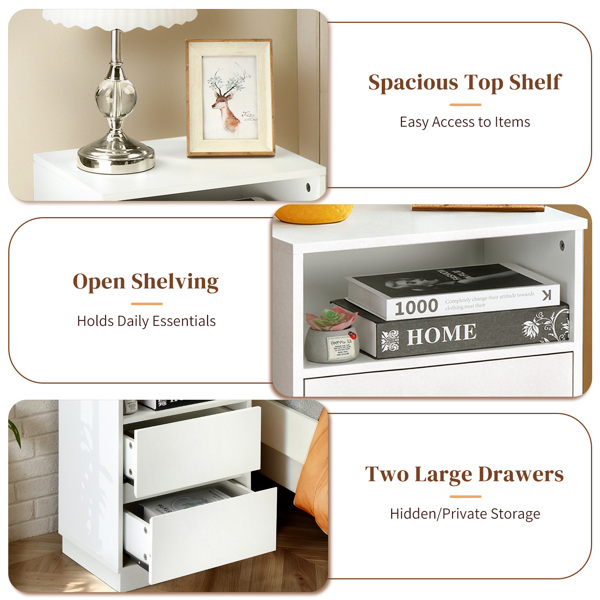 白色 P2刨花板 贴麻面三胺 抽屉斜封边 40*30*60cm 两抽带上隔层 床头柜 1PC-4