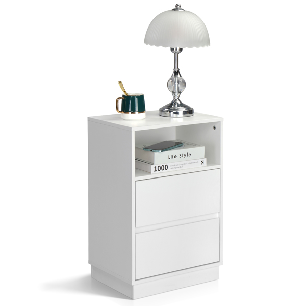 白色 P2刨花板 贴麻面三胺 抽屉斜封边 40*30*60cm 两抽带上隔层 床头柜 1PC-13