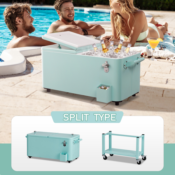 80QT  薄荷绿 上下可分离 冷冻保温推车 86*39*91cm   塑料箱体 铁脚管  冷冻保温  带单托盘-17