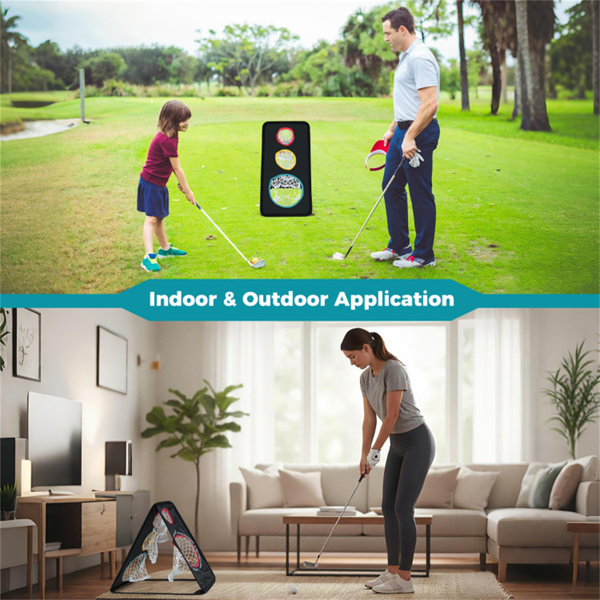 双面高尔夫碎石网-5个目标区域，420D牛津布，黑色-9