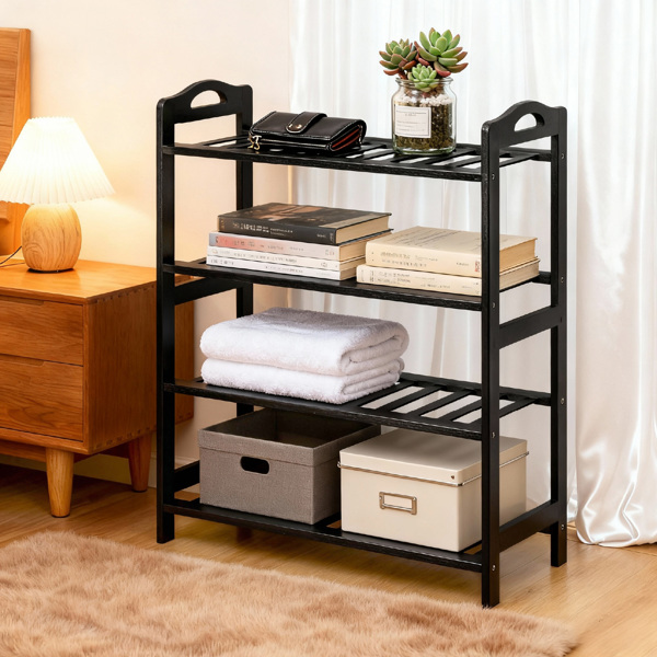 手提4层 12根条 竹制 68*25*73cm 鞋架 黑色-8