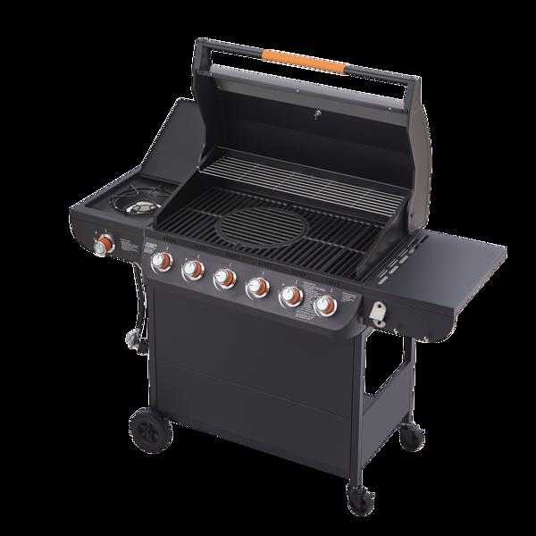 六燃烧器丙烷燃气烧烤炉，带侧炉，72000 BTU功率输出，不锈钢材质，配备铸铁烤架和侧边置物台，适用于户外烹饪、厨房和庭院后院。-10
