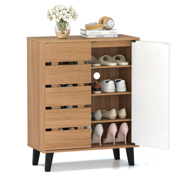 24英寸农舍鞋柜，带2扇百叶门-4层货架，3层可调节（天然木纹）-7