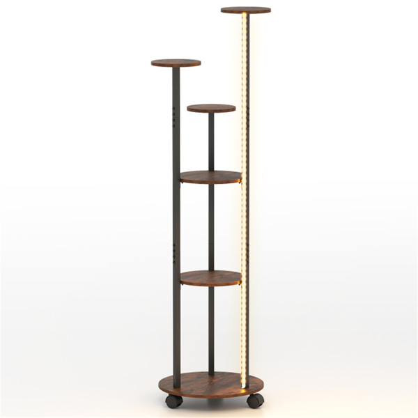 6层植物架，带RGB灯带、智能APP和远程控制植物架，用于家居装饰-乡村棕色-3