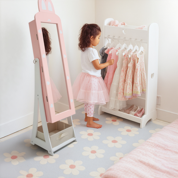 粉色 兔子元素 密度板 喷漆 1门1布抽 儿童饰品镜柜-13