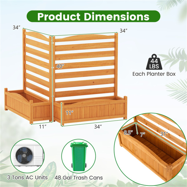 室外露台的双面板无挖冷杉木隐私围栏，带花盆箱、空调机组/垃圾箱滤网-5