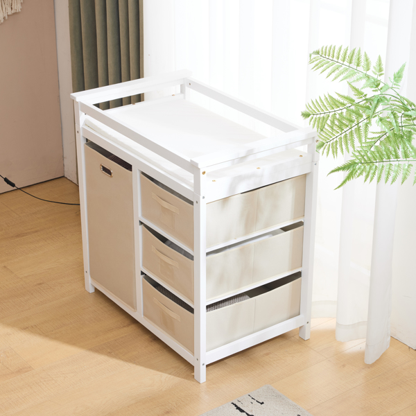 白色 油漆面 松木 木框 顶部可拆卸 87*53*87.5cm 儿童木床 3布抽+1布袋 换尿布台-20