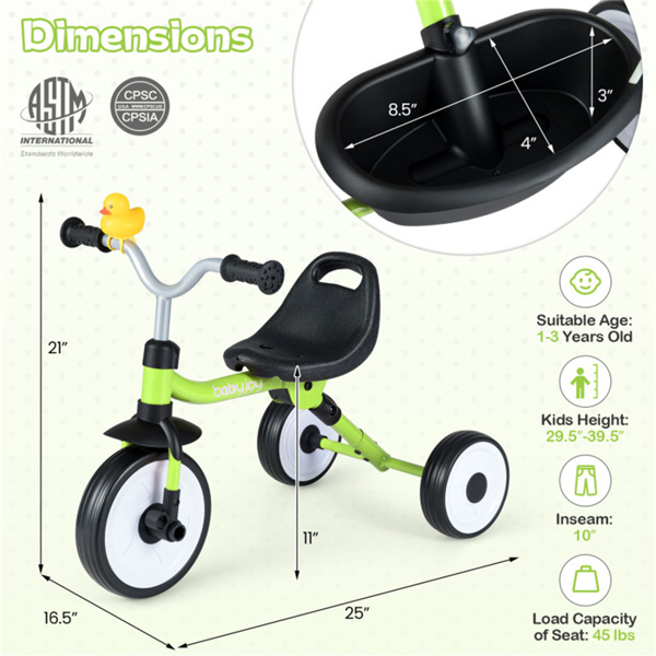 彩虹LED车轮幼儿三轮车、碳钢框架可折叠三合一平衡自行车、可拆卸踏板和后储物篮-绿色-5