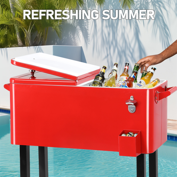 80qt 红色箱体 黑色脚管 冷冻保温推车 91*87*48cm 长方形 铁喷塑 带排水管-11