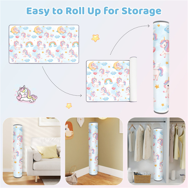 防水独角兽印花婴儿玩具笔垫卷起式便携式泡沫垫，适用于室内外爬行和玩耍-6