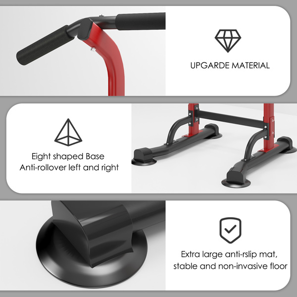 可调节引体向上杆和双杠训练器 - 10 档高度调节，承重 400 磅，男女通用多功能家用健身力量训练器，红+黑-4