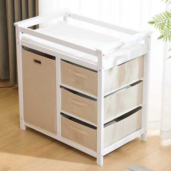 白色 油漆面 松木 木框 顶部可拆卸 87*53*87.5cm 儿童木床 3布抽+1布袋 换尿布台-21