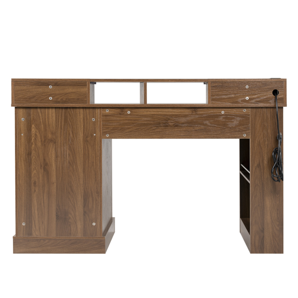 55英寸农舍风格办公桌，带储物柜和充电站，谷仓门设计电脑书桌，配备键盘托盘、显示器支架和洞洞板，适用于书房、客厅、家庭办公室，深胡桃木色。-9