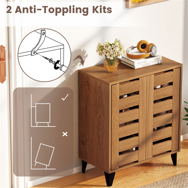 24英寸农舍鞋柜，带2扇百叶门-4层货架，3层可调节（天然木纹）-10