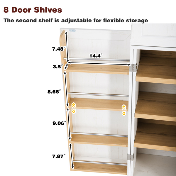 78.2英寸高乡村风格厨房储物柜，配有8个门内置物架、3个可调节搁板和3个大抽屉，多功能储物柜，适用于厨房、餐厅和浴室，复古白色。-20