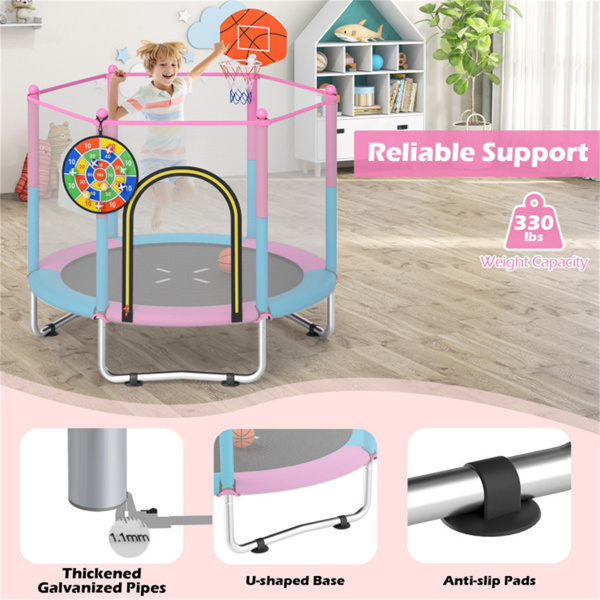 3合1儿童蹦床60英寸，带篮球圈和飞镖板，无间隙跳垫，适合3-6岁幼儿蹦床-2