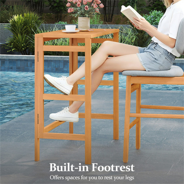 天然相思木可折叠露台酒吧桌，带脚踏和板条顶部，节省空间的户外酒吧桌-7