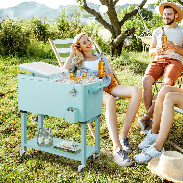 80QT  薄荷绿 上下可分离 冷冻保温推车 86*39*91cm   塑料箱体 铁脚管  冷冻保温  带单托盘-10