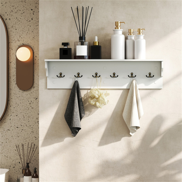 壁挂式稳定衣帽架——工程木材质，6个挂钩，挂钩间距2.5英寸（白色）-10