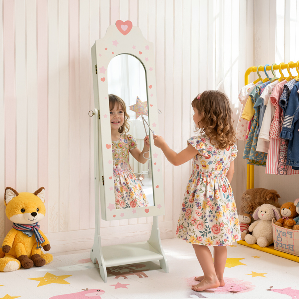 白色 爱心元素 密度板 喷漆 1门1层架 儿童饰品镜柜-14