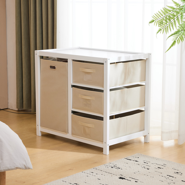 白色 油漆面 松木 木框 顶部可拆卸 87*53*87.5cm 儿童木床 3布抽+1布袋 换尿布台-28