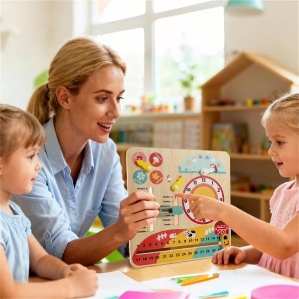 蒙台梭利儿童木制时间学习钟3+，集日历季节天气教育玩具于一体-5