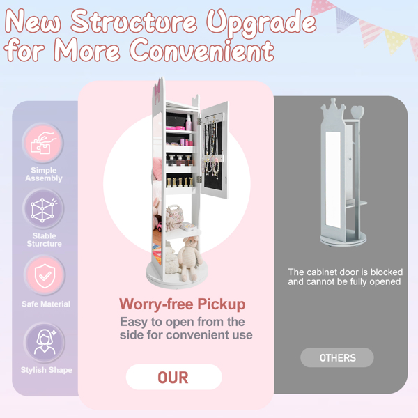 白色 蝴蝶结元素 密度板 喷漆 1门1层架 儿童饰品镜柜 底部可旋转-3