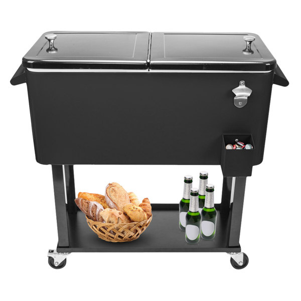 80qt 黑色箱体 黑色脚管 冷冻保温推车 91*87*48cm 长方形 铁 带排水管-33