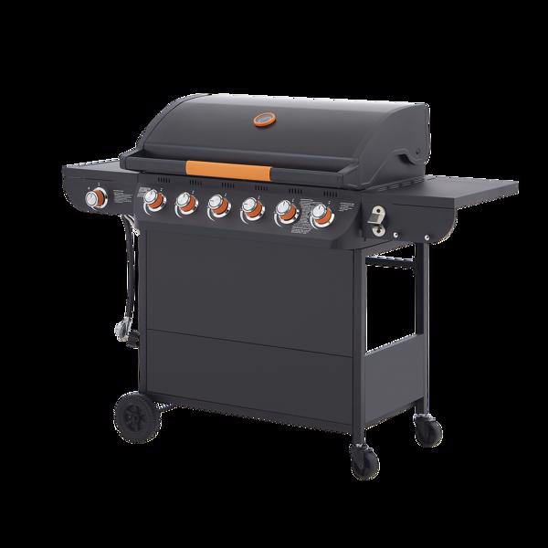 六燃烧器丙烷燃气烧烤炉，带侧炉，72000 BTU功率输出，不锈钢材质，配备铸铁烤架和侧边置物台，适用于户外烹饪、厨房和庭院后院。-9