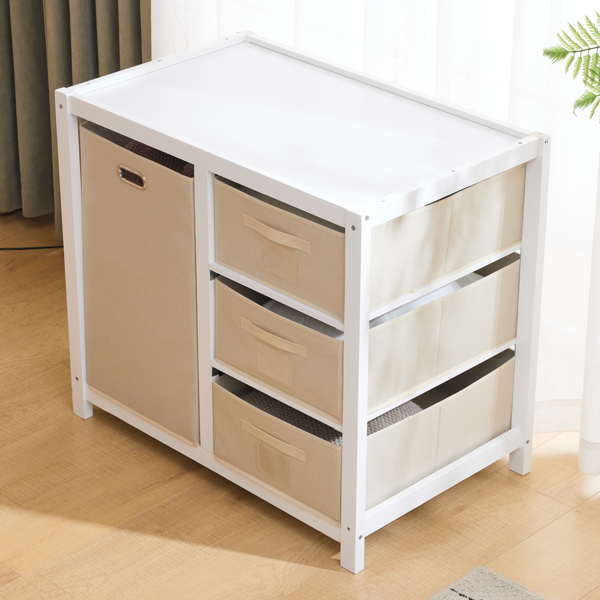 白色 油漆面 松木 木框 顶部可拆卸 87*53*87.5cm 儿童木床 3布抽+1布袋 换尿布台-29