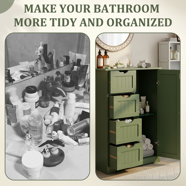 森林绿  密度板喷漆+三胺贴面 竖纹 56*30*82.5cm  4抽 1门 浴室立柜-8