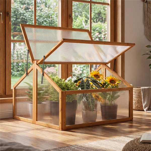 冷杉木花园温室，带双可调节屋顶通风口，便携式冷架，可延长生长季节-5