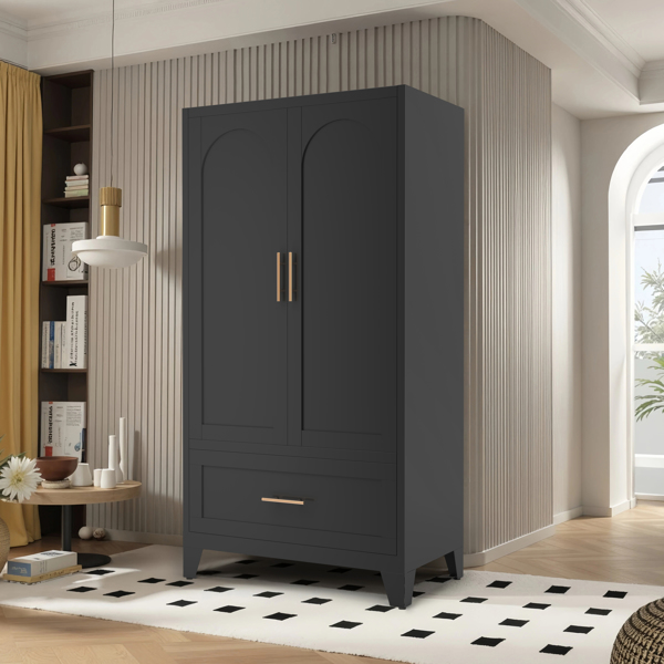 60英寸高金属衣柜，带1个抽屉和挂衣杆，双门设计，内置搁板，适用于卧室、办公室、洗衣房、玄关、门厅、客房（黑色）-11