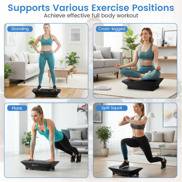 黑色全身振动板运动机，10个可调速度级别，带遥控和音乐功能，重量440LBS-12