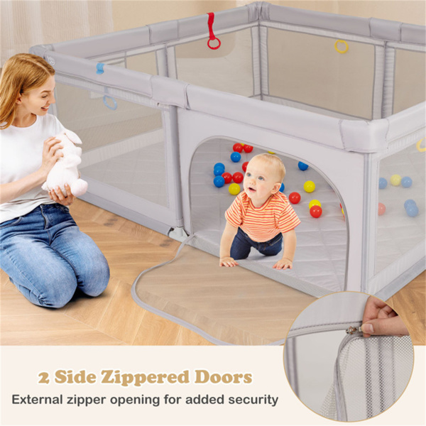 便携式婴儿游乐场-73英寸x61.5英寸x27英寸，透气网眼，50个海洋球和手提包-8