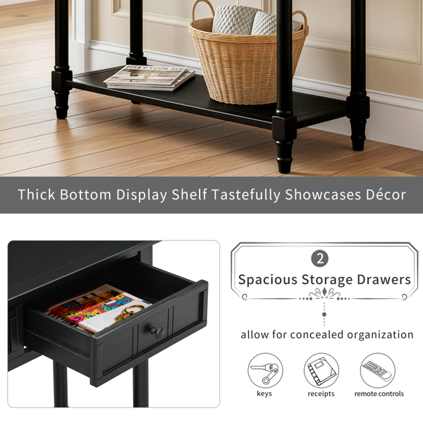 传统设计控制台桌，带两个抽屉和底部搁板（黑色）--不支持self-pick up-8