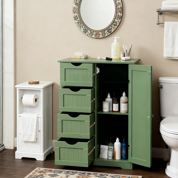 森林绿  密度板喷漆+三胺贴面 竖纹 56*30*82.5cm  4抽 1门 浴室立柜-5