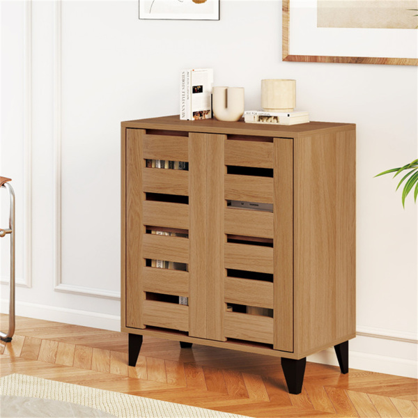 24英寸农舍鞋柜，带2扇百叶门-4层货架，3层可调节（天然木纹）-9