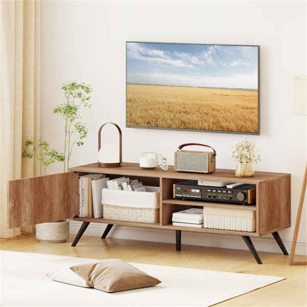 橡木中世纪现代电视支架，适用于55英寸电视，210磅容量的娱乐中心，带储物柜和电缆管理-8
