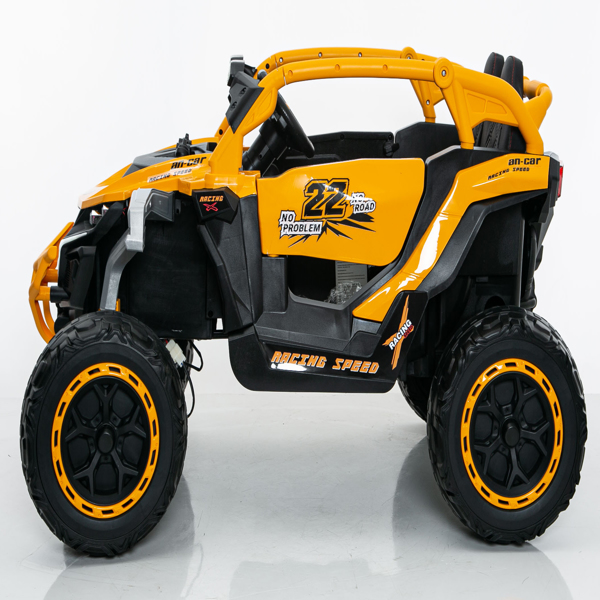 儿童电动玩具车，12V，遥控，前后减震，双座UTV，带手电筒和内置音乐播放器，适合3-6岁儿童（黄色）-8