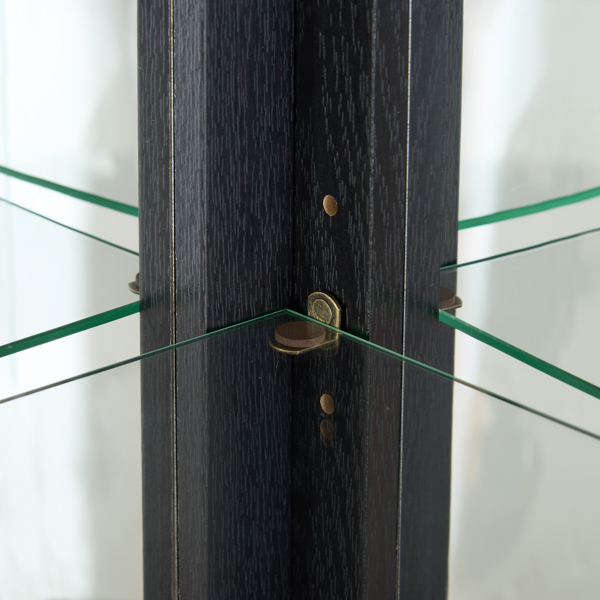 带照明的转角展示柜 - 适用于客厅、展示古董收藏品、存放葡萄酒和酒杯 - 优雅的转角设计，内置照明灯 - 黑色-10