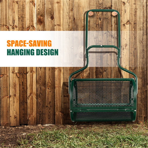 24英寸金属网堆肥撒布机，容量2.7立方英尺，重型防锈，适用于泥炭苔/表土/沙子的草坪撒布机-绿色-7