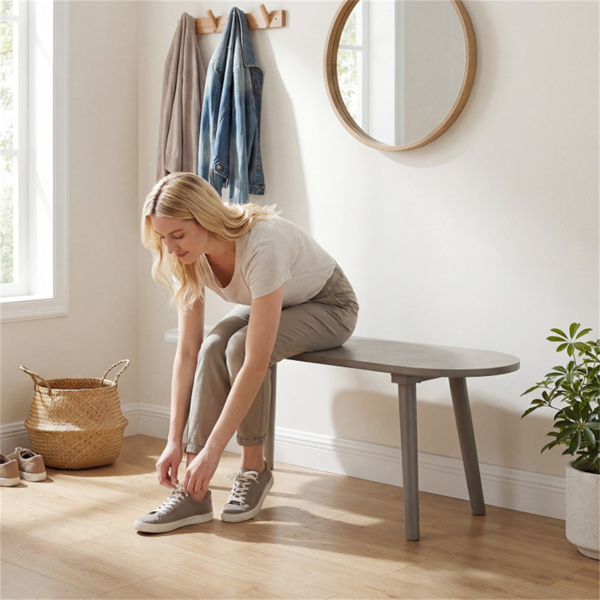 43英寸农舍风格灰色木制长凳，防刮擦防水餐厅长凳，可供2人使用-5