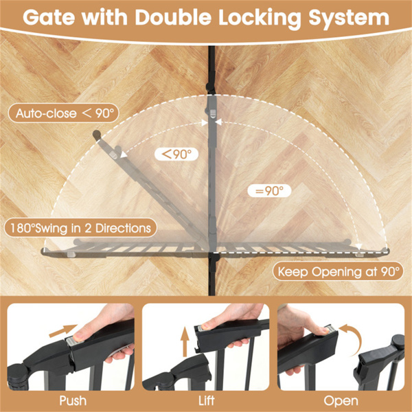 6面板可扩展安全门（34.5“-154”），270°可旋转婴儿/宠物栅栏，用于壁炉楼梯门-黑色-4