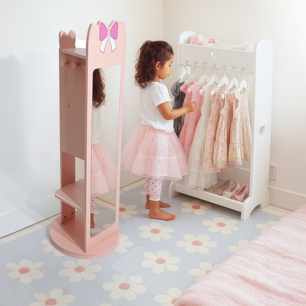 粉色 蝴蝶结元素 密度板 喷漆 1门1层架 底部可旋转 儿童饰品镜柜-3