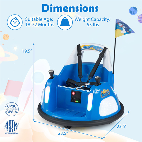 蓝色5点式安全带儿童碰碰车，带闪光灯和音乐，安全0.7-1.2英里/小时的男孩和女孩骑行玩具-5