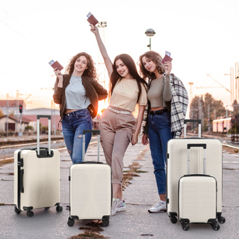 非TSA海关锁四合一 PP拉杆箱 16in 20in 24in 28in PP 米白色